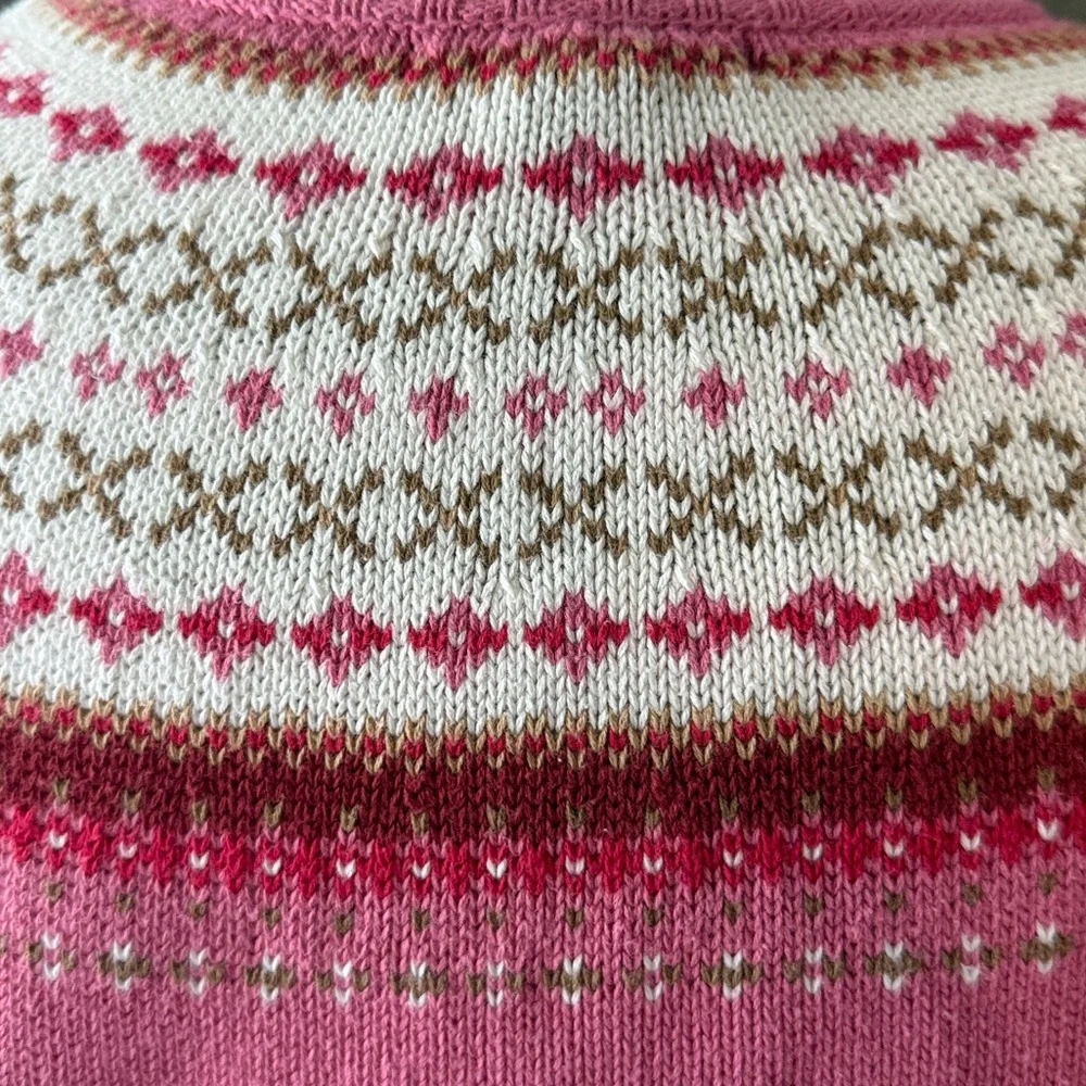 Lands’ End pink knit Nordic pattern sweater girls size 14 preppy holiday winter